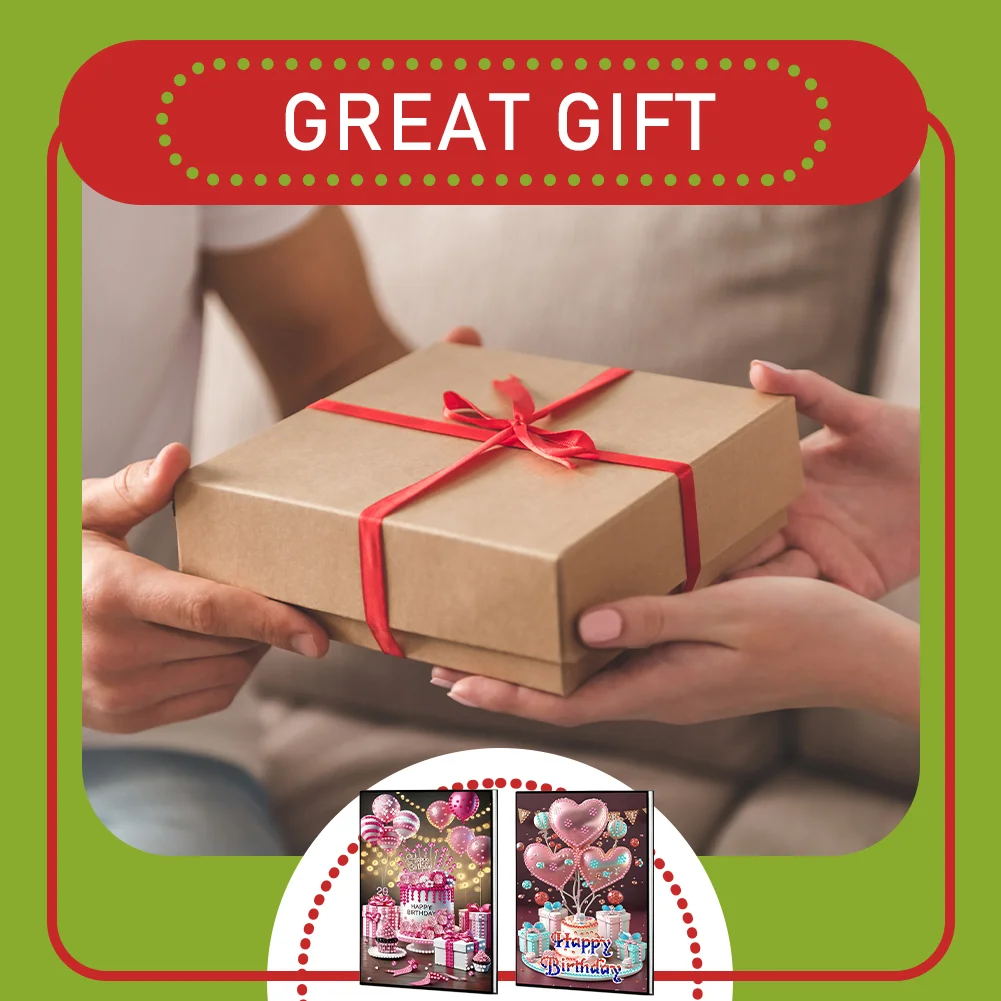 2pcs 50-Page A5 Birthday Cake Diamond Painting Notebook for Adults Holiday Gift