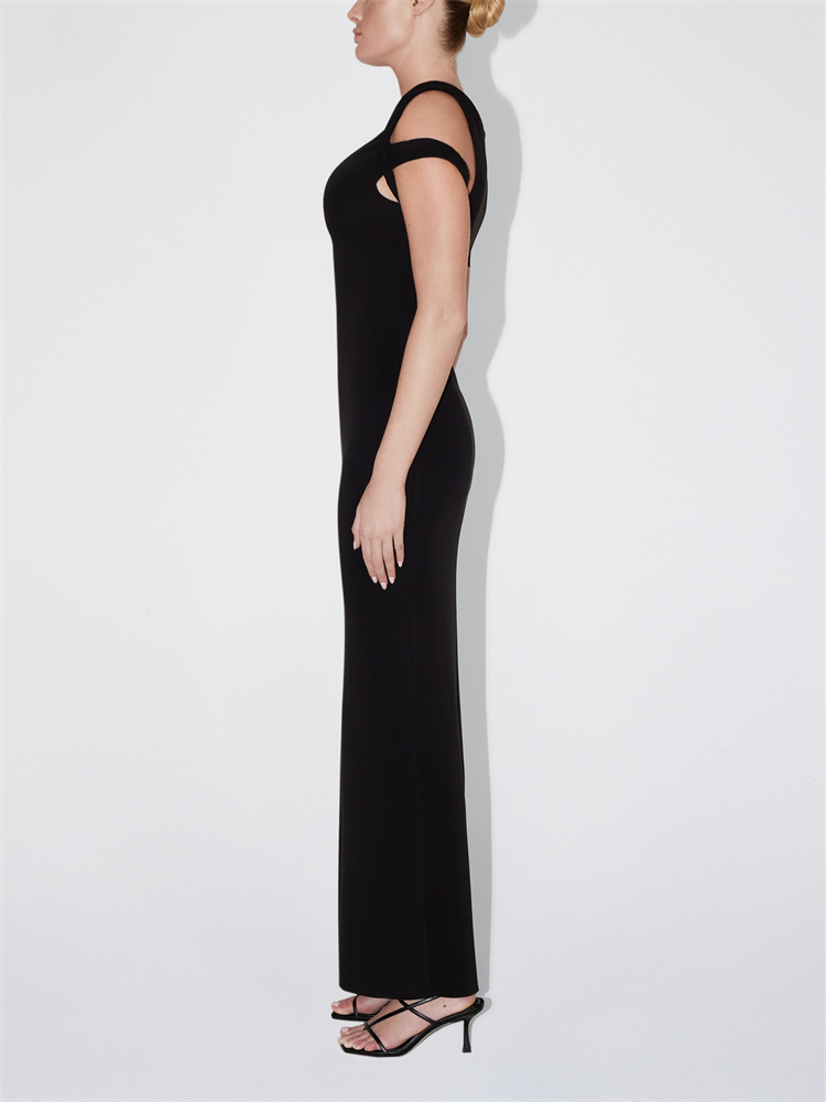 Ootddress Black Long Dress Female Slim High Waist Off-Shoulder Fashion Elegant Evening Partywear Dress Solid One-Shoulder Maxi Dress