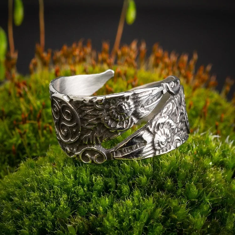 Coutureaura Vintage Nordic Raven Adjustable Ring