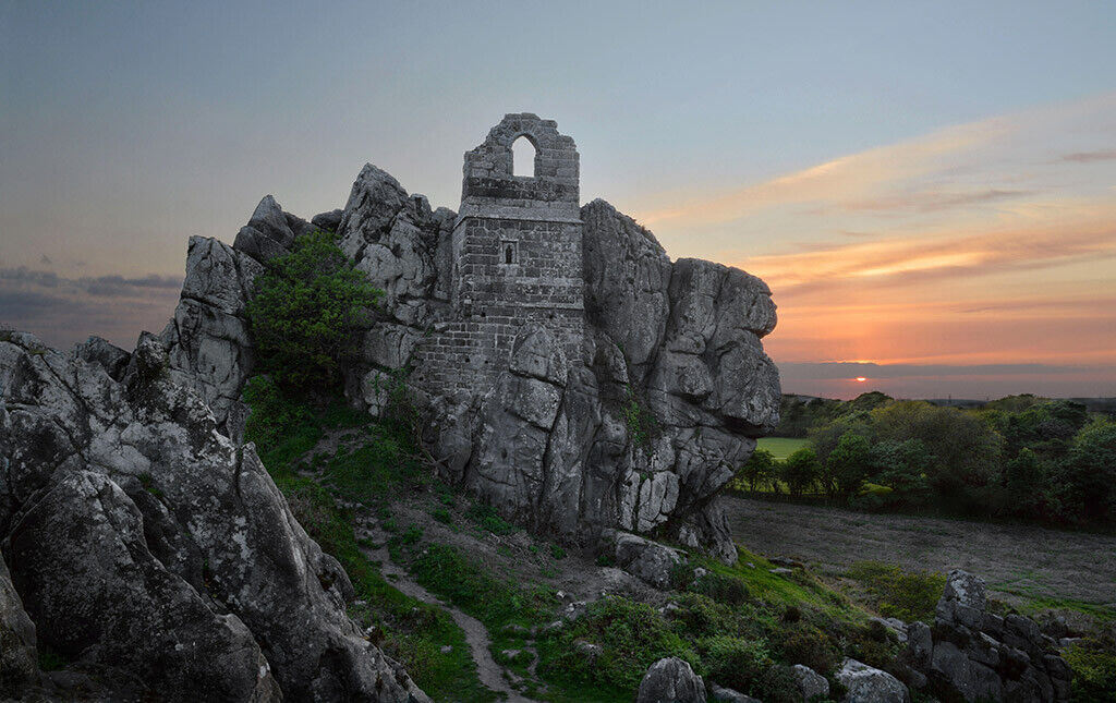 Roche Rock Sunset Cornwall 12x8 inch print picture