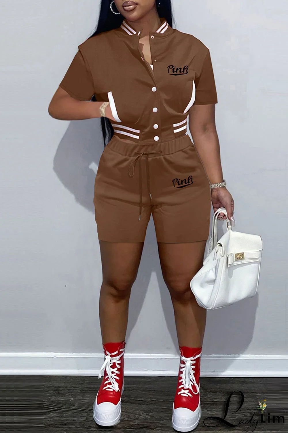 Black Casual Letter Print Patchwork O Neck Short Sleeve Two Pieces