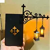 Lantern Bookshelf Light Wrought Iron LED Warm Glow Halloween Decor