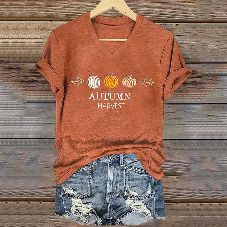 Women's Pumpkin Print Casual T-Shirt
