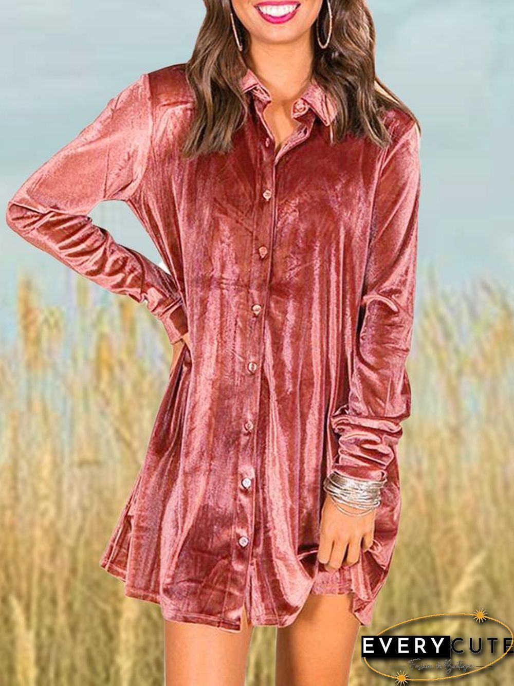 Leisure Style Velvet Short Shirt Dress