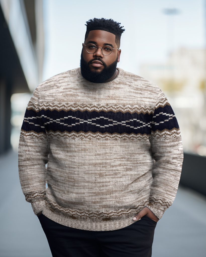 Men's Plus Size Casual Graphic Warm Long Sleeve Crew Neck Sweater