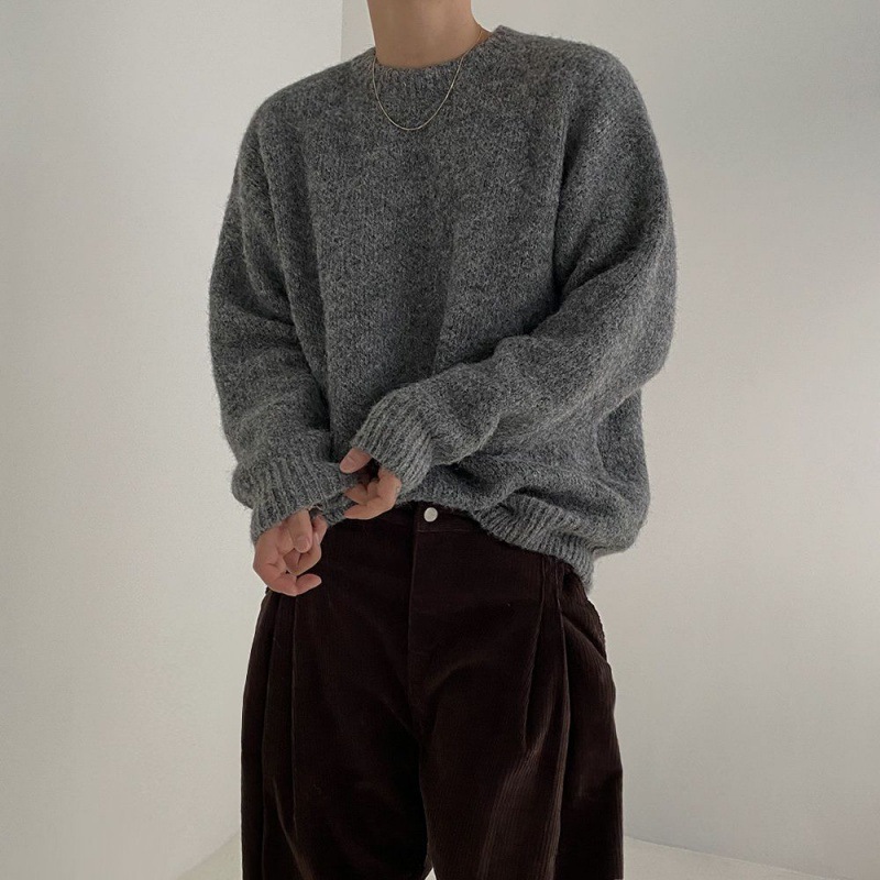 mens fall outfits Sweater Men's Autumn Korean Style Trendy Lazy Pullover Loose round Neck Top