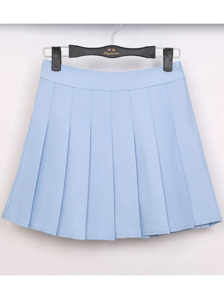 New Spring High Waist Ball Pleated Skirts Harajuku Denim Solid A-Line Sailor Skirt