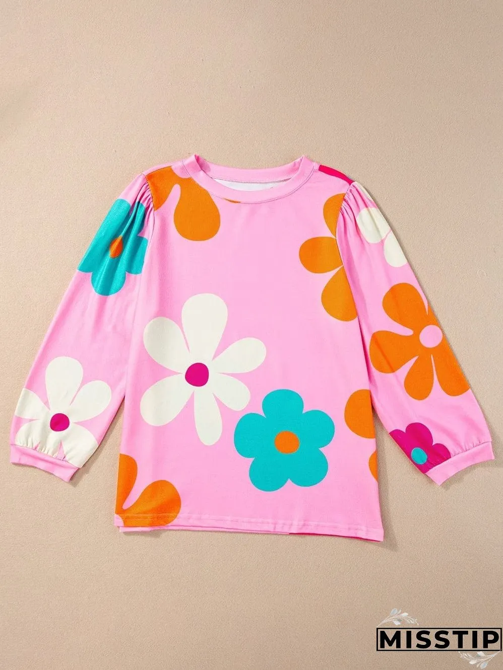 Floral Print Balloon Sleeve Top for Women