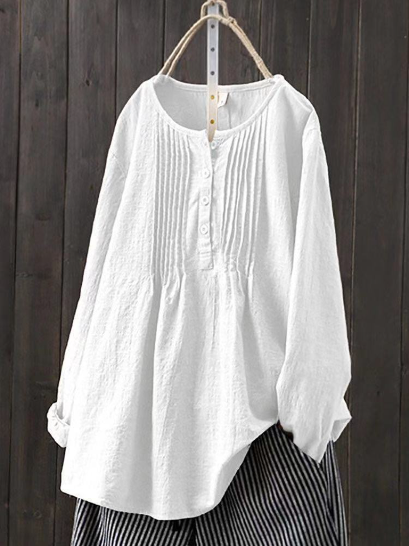 Women Casual Long Sleeve O Neck Loose BlouseSolid Cotton and Linen Shirt 5XL Tops