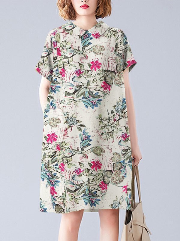 Literary Retro Short Sleeve Loose Dress
