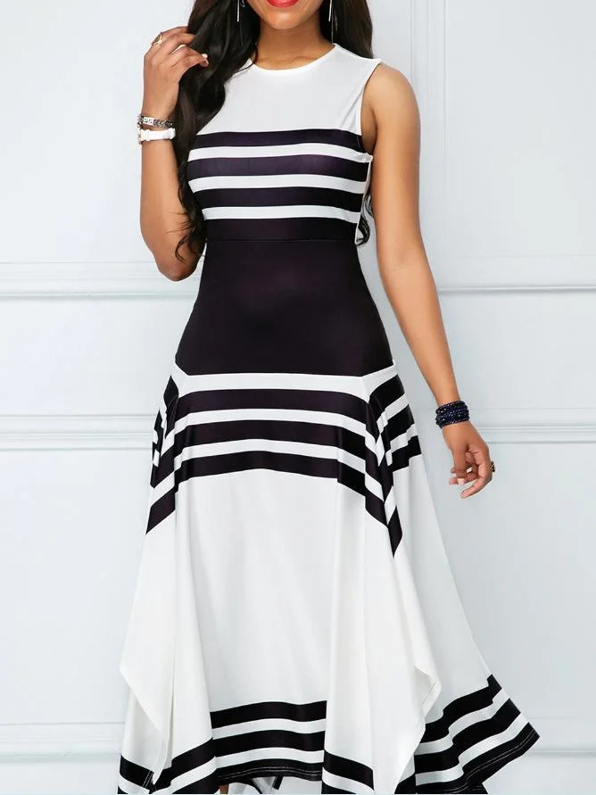 Women's Scoop Neck Sleeveless Striped Maxi Dress