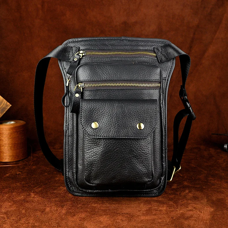 Original Leather Men Design Casual Messenger Shoulder Sling Bag Fashion Multifunction Waist Belt Pack Drop Leg Bag Pouch
