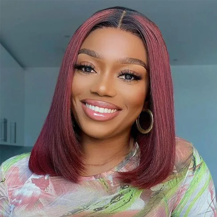 Burgundy Bob Lace Front Straight Wig Natural Hairline 13*4 Wigs