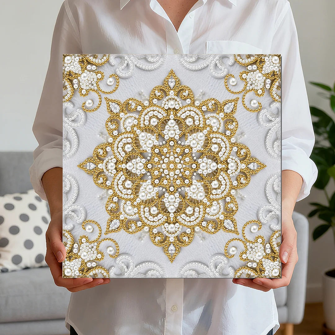 Square Mandala DIY Pearl Diamond Art Kit for Adult Home Decor 25x25cm With Frame