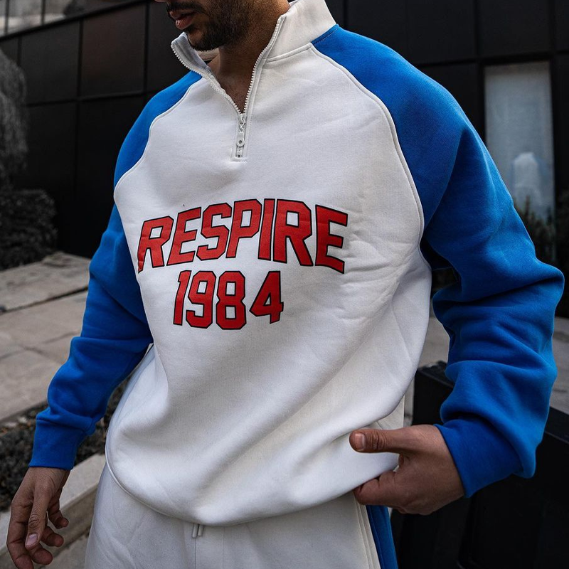 Retro 1984 Contrasting Quarter Zip Sweatshirt / [blueesa] /