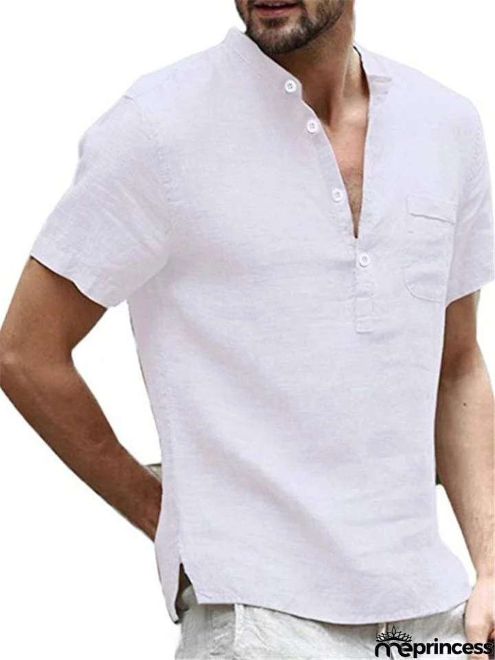 Men's Casual Comfy Short Sleeve Holiday Linen Shirts for Summer