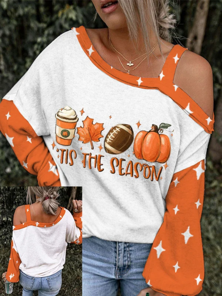 Women's Tis The Season Football Fall Drinking Maple Leaf Print One Shoulder Camisole Top artswardrobe