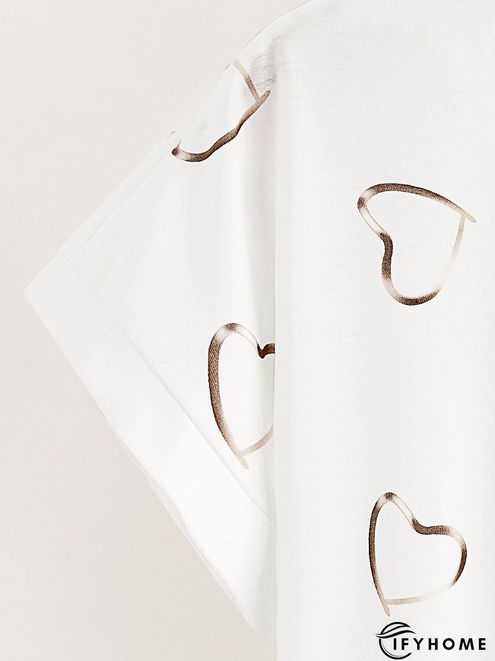 Women's White Heart Printed V Neck Cotton Blend Short Sleeve Casual Tunic T-Shirt | IFYHOME