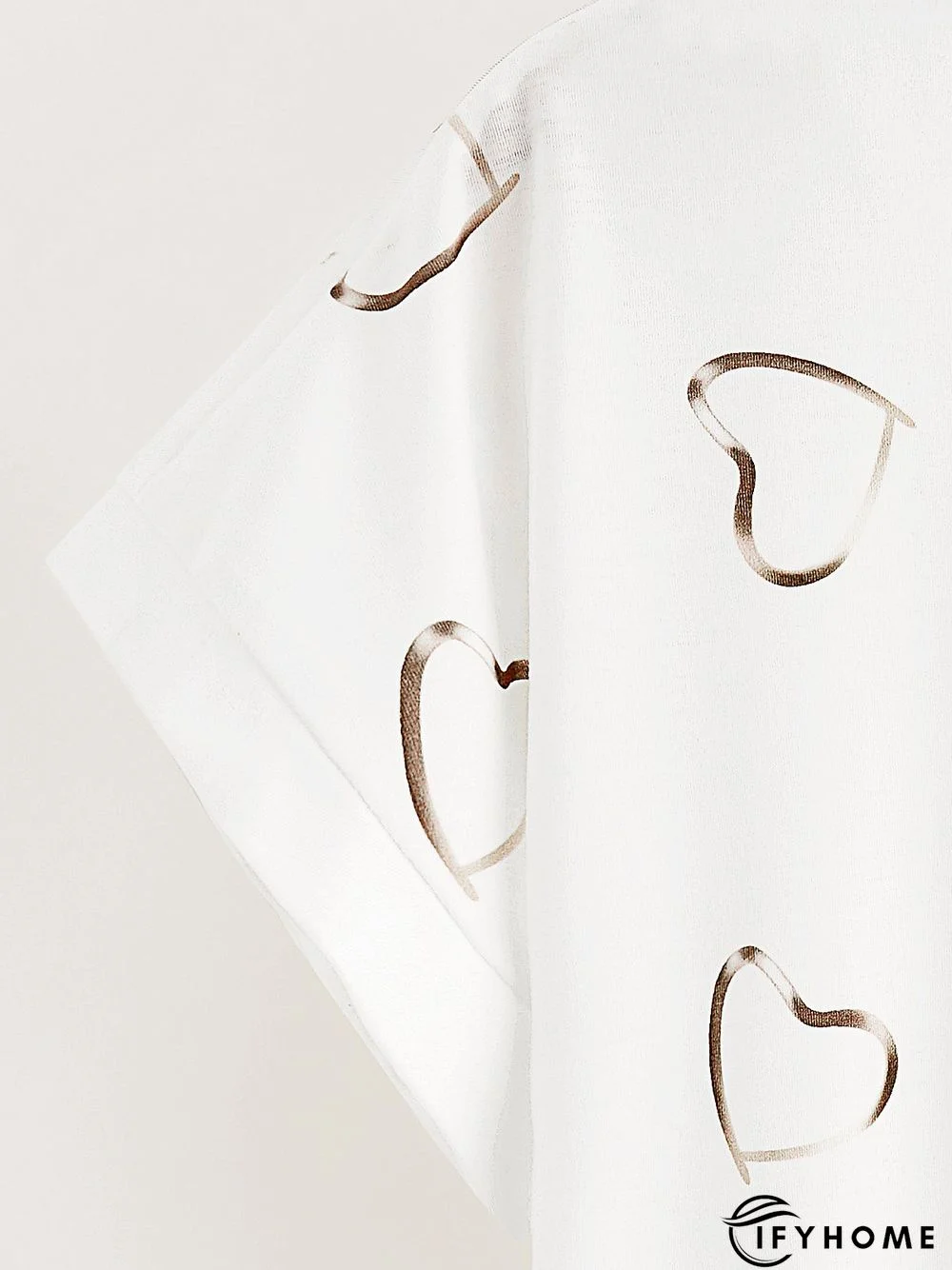 Women's White Heart Printed V Neck Cotton Blend Short Sleeve Casual Tunic T-Shirt | IFYHOME