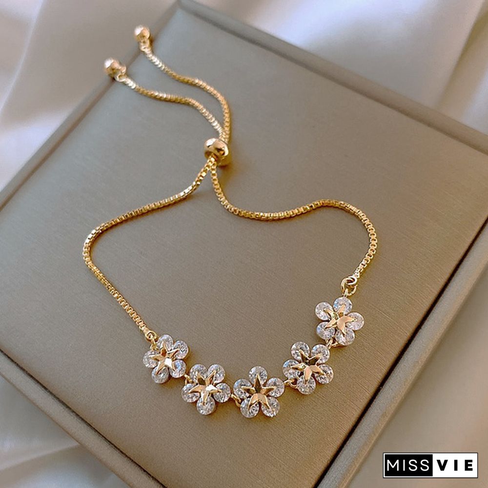 NEW Fashion pretty 925 Silver Lucky Zircon Flower bracelet Chain Adjustable bracelet European Bangle Bracelet Beads Arrow Heart Jewelery Christmas Gifts