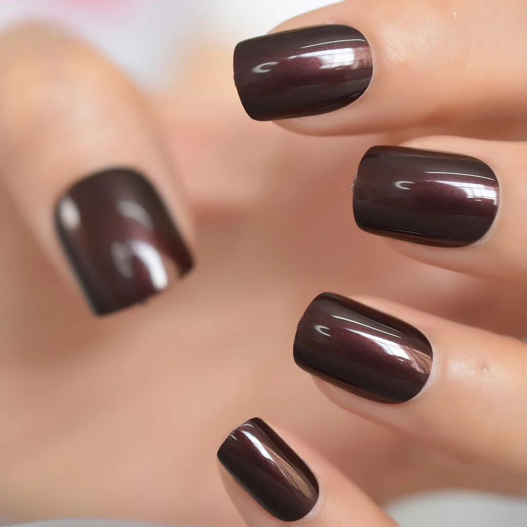 Light Pink Glitter False Nails Short Square Decoration Nails Full Wap Ladies Daily Wear Plastic Nail Tips-Nail Inspo