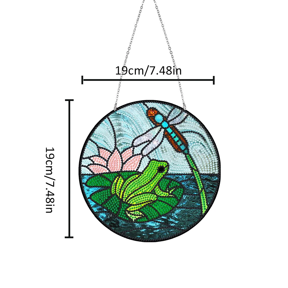 DIY Diamond Drawing Pendant Colored Imitation Glass Art (Dragonfly and Frog)