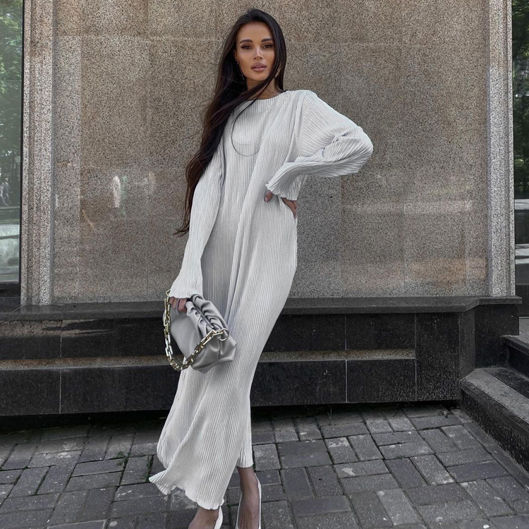 Ootddress Casual Loose Female Long Dress Long Sleeve Basic Solid High Streetwear White Summer For Women Fashion Maxi Dress Outfits
