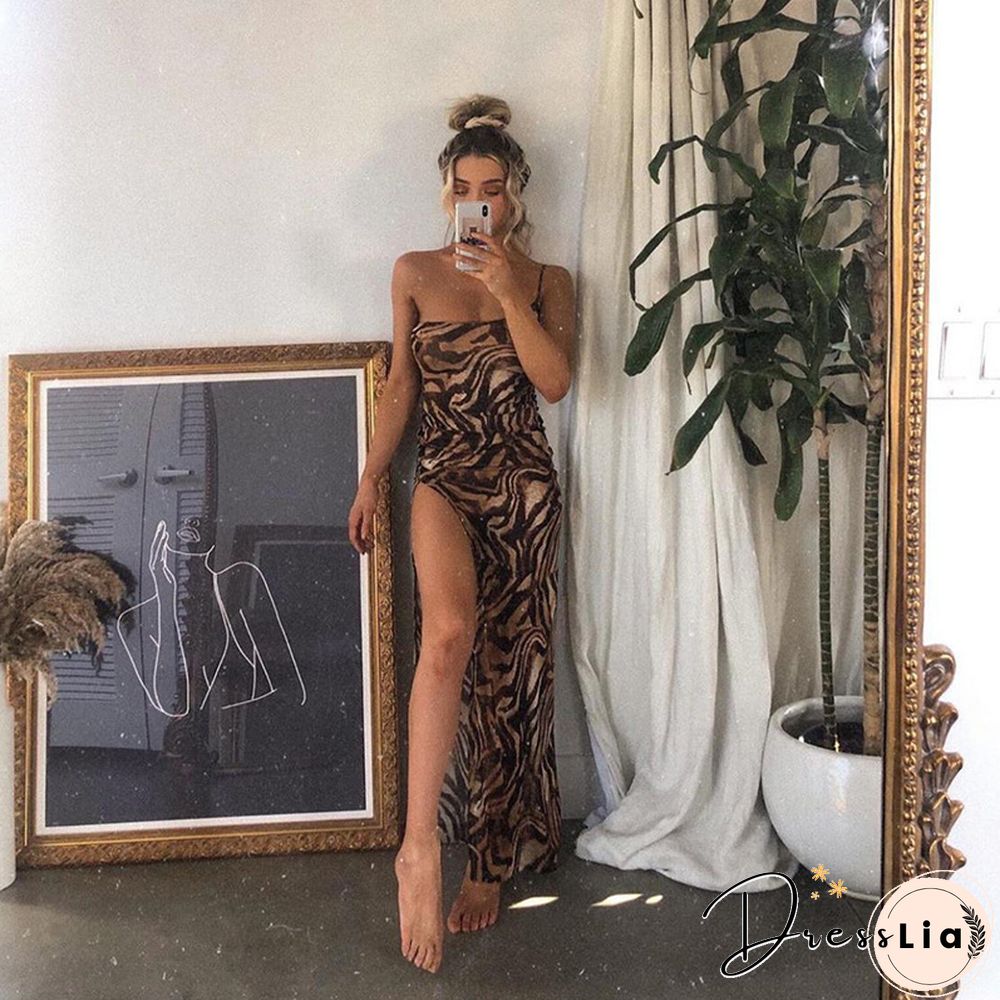 Vintage Elegant Maxi Dress For Woman Summer Sleeveless Slim High Street Graceful Banquet Party Sexy High Split Dress