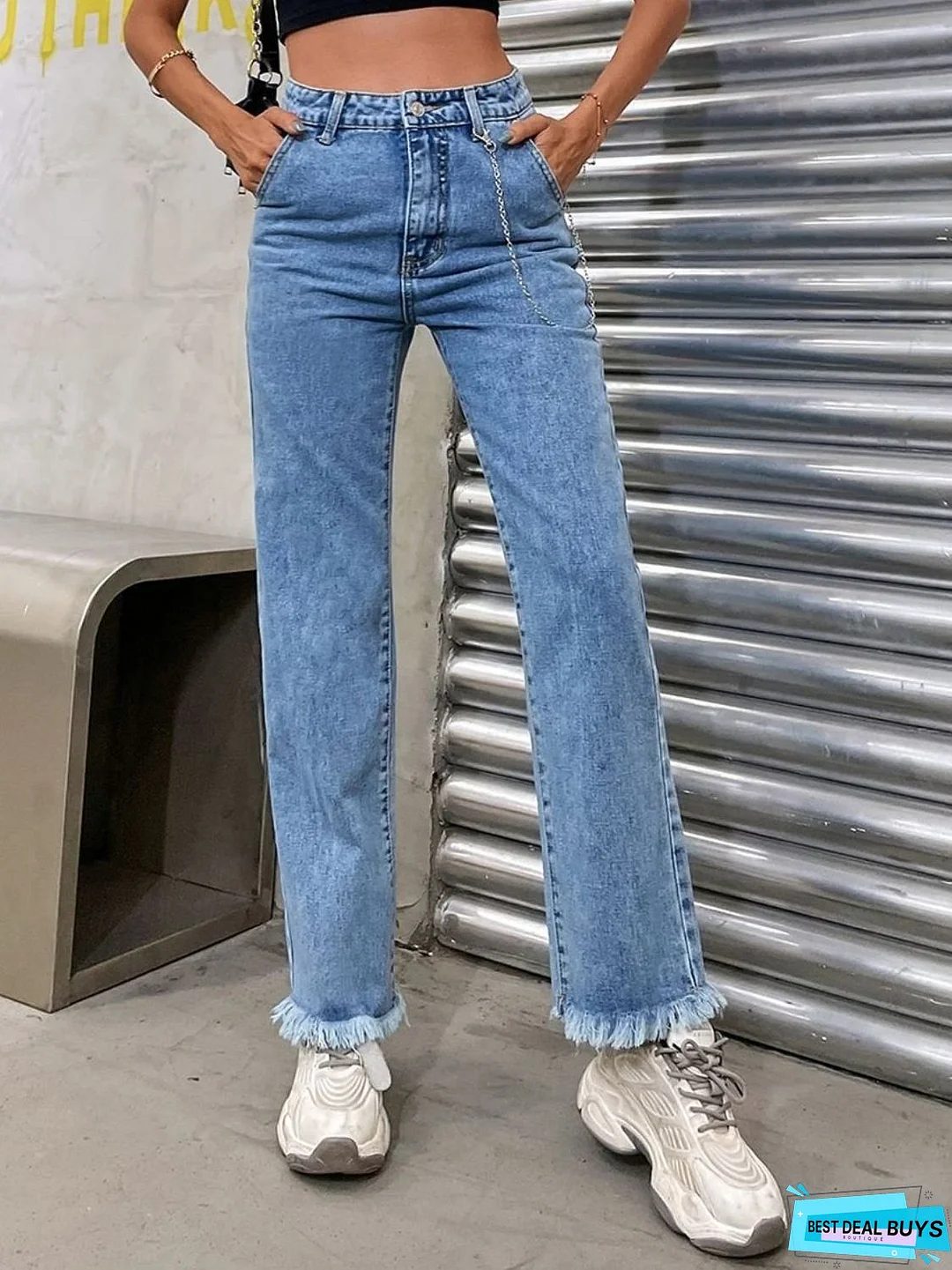 Raw Hem Jeans with Pockets