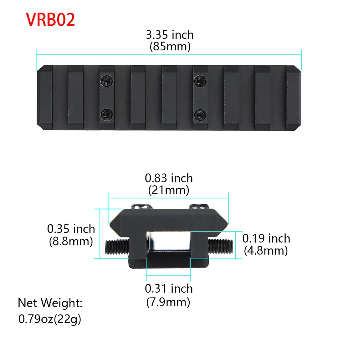 ohhunt &reg; Shotgun Ventilated Rib to Picatinny Rail Adapter 55mm/85mm Length 