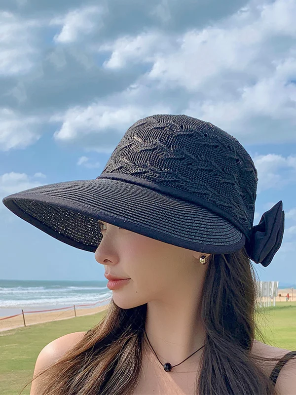Sun-Protection Belly-Hollow Bowknot Wide Side Hats&Caps