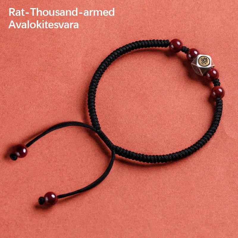 925 Sterling Silver Chinese Zodiac Natal Buddha Cinnabar Calm Bracelet