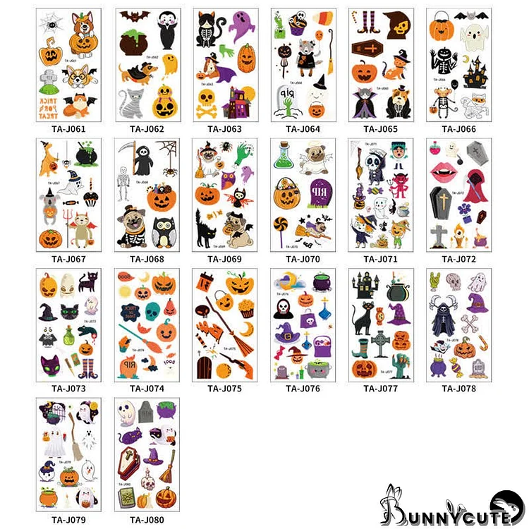 20 Sheets Ghost Pumpkin Pattern Luminous Temporary Tattoos Stickers