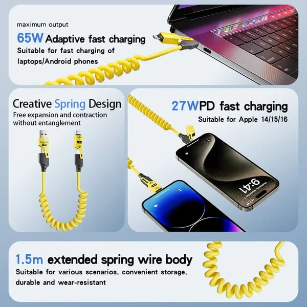 4 in 1 Spring Fast Charging Cable