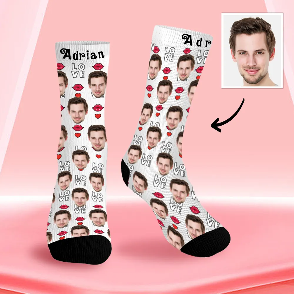 Custom Photo Man Face Love Kiss Gift For Him Style Socks