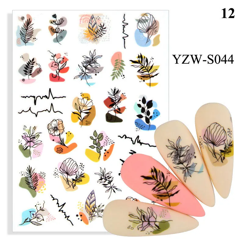 1 Sheet Human Face Nail Stickers And Decals 2021 Nail Art Decorations Set Geometric Pattern Dried Flowers Sliders For Nails Art-Nail Inspo