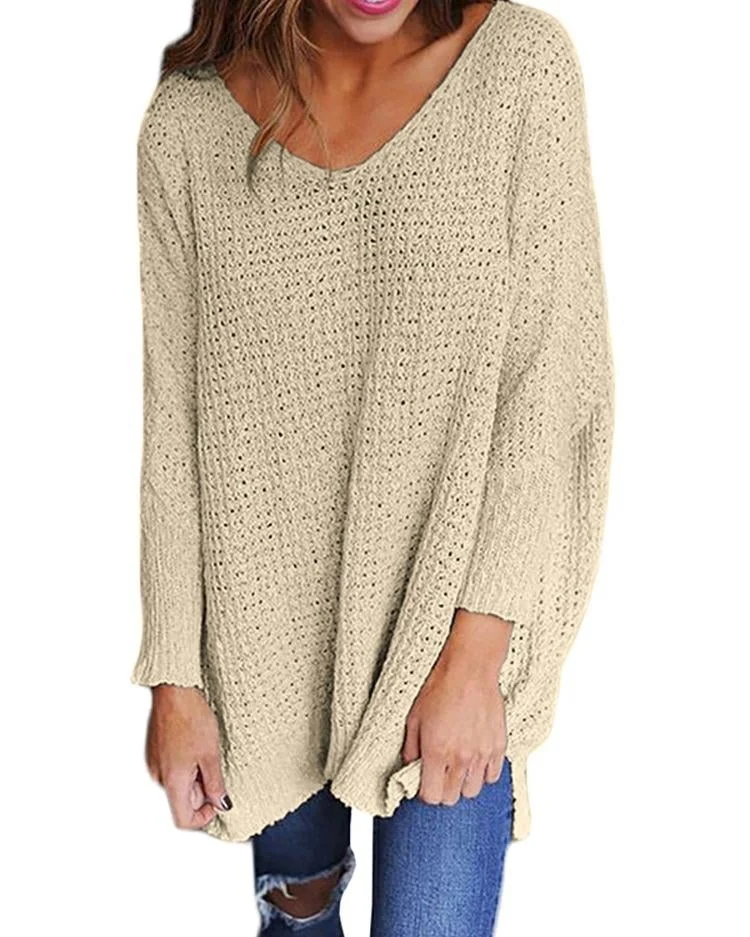 Long Sleeve V Neck Loose Sweater | EGEMISS