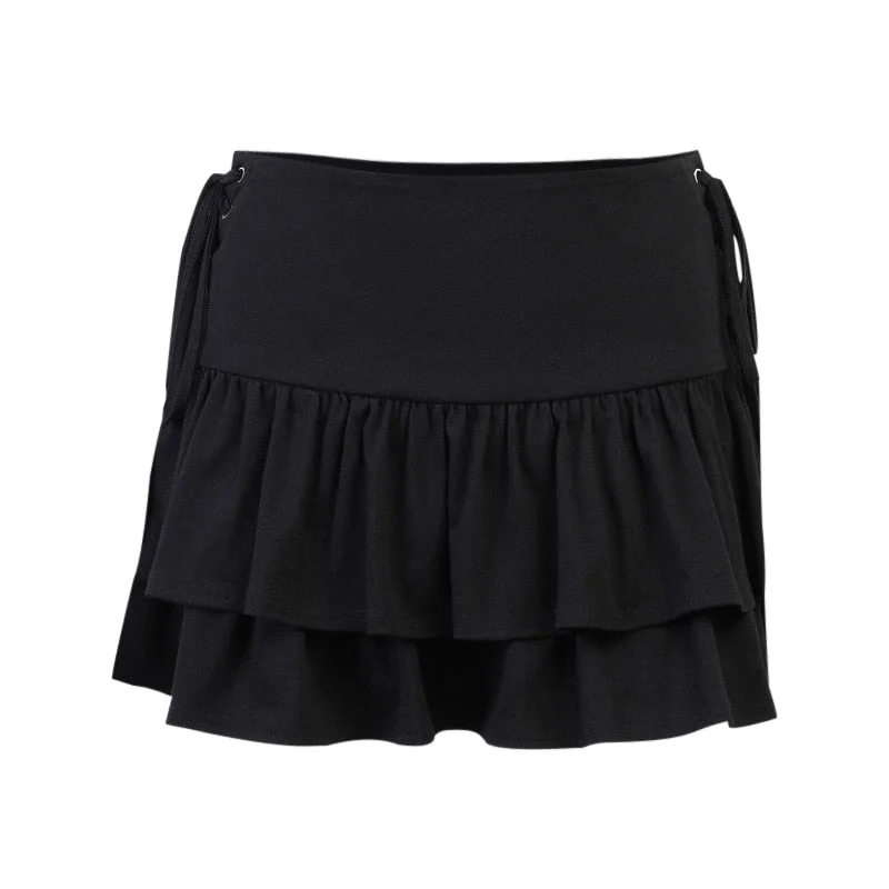 InsGoth Goth Aesthetic Black Pleated Skirt Vintage Sexy Ruffle Mini Skirts Streetwear High Waist Eyelet Bandage Summer Skirts