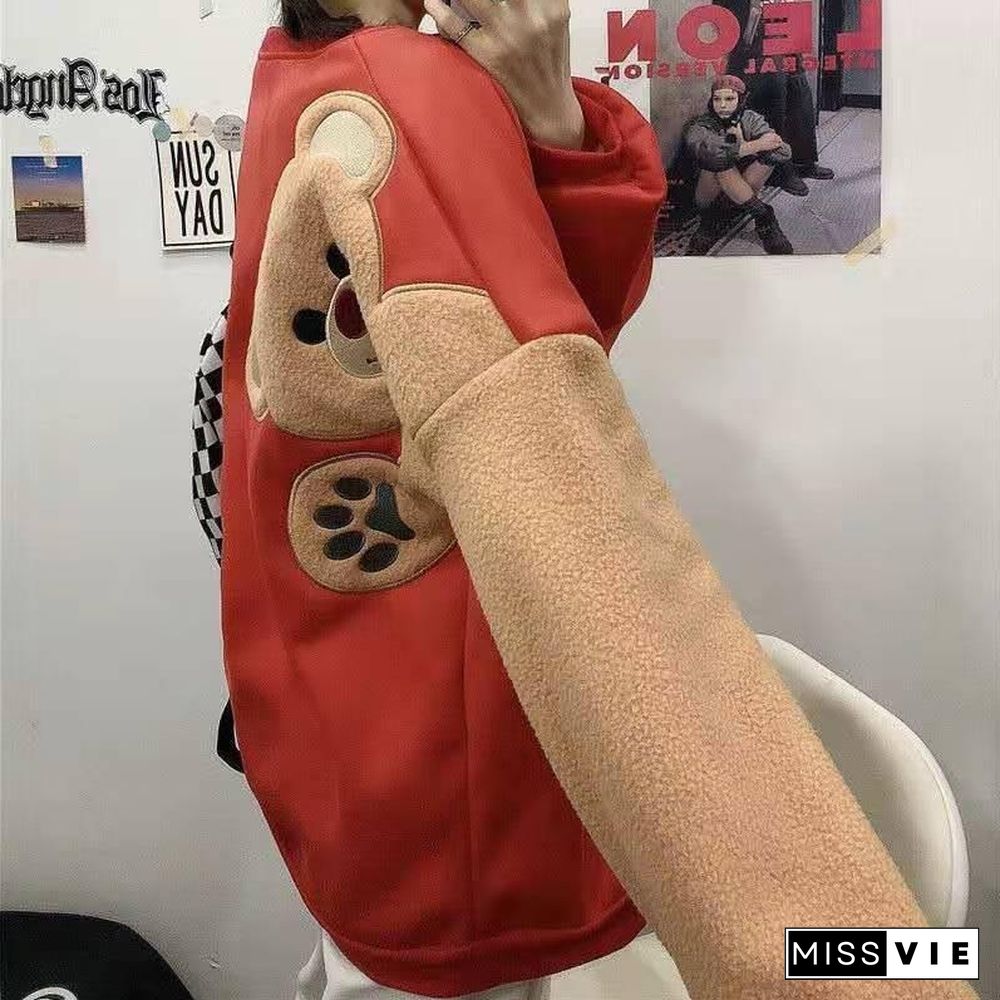 Korean Style Loose Couple Hoodies Sweatshirts Autumn Winter Female Crew Neck Long Sleeve Casual Streetwear Oversized Clothes Top