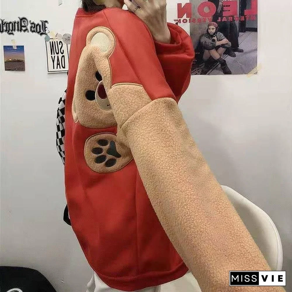 Korean Style Loose Couple Hoodies Sweatshirts Autumn Winter Female Crew Neck Long Sleeve Casual Streetwear Oversized Clothes Top