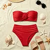 White High-Waisted Bikini Set with Rose Detail, Stretchy Cotton Blend Swimwear for Beach & Pool by Inlyline