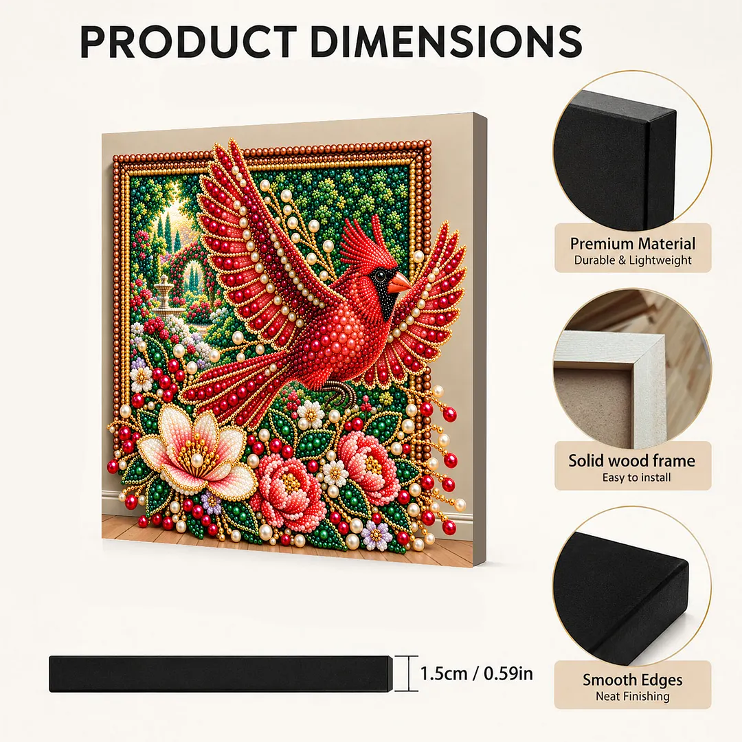 Pearl Painting Kit with Frame Red Cardinal Flower 11.81x11.81in