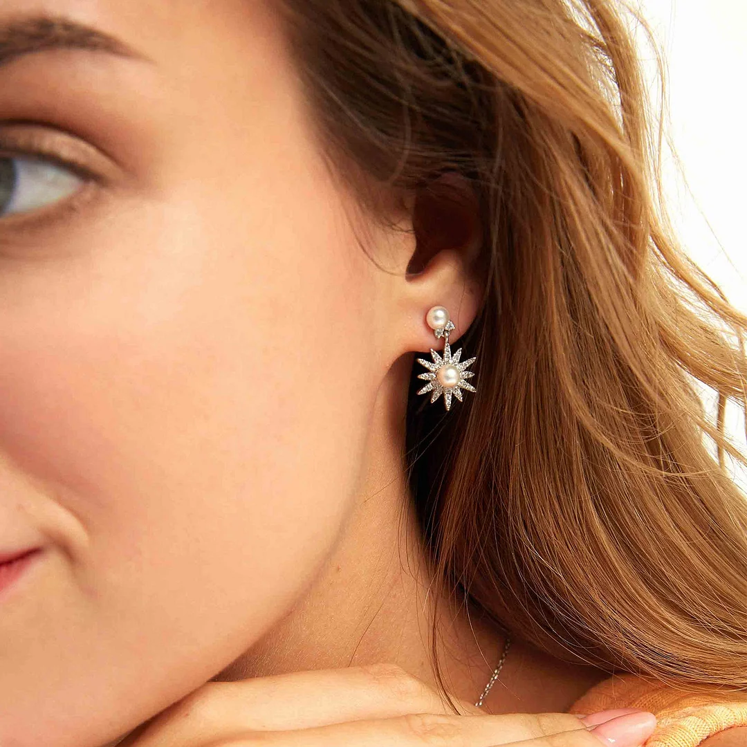 Elegant Pearl Stellar Studs Silver Earrings