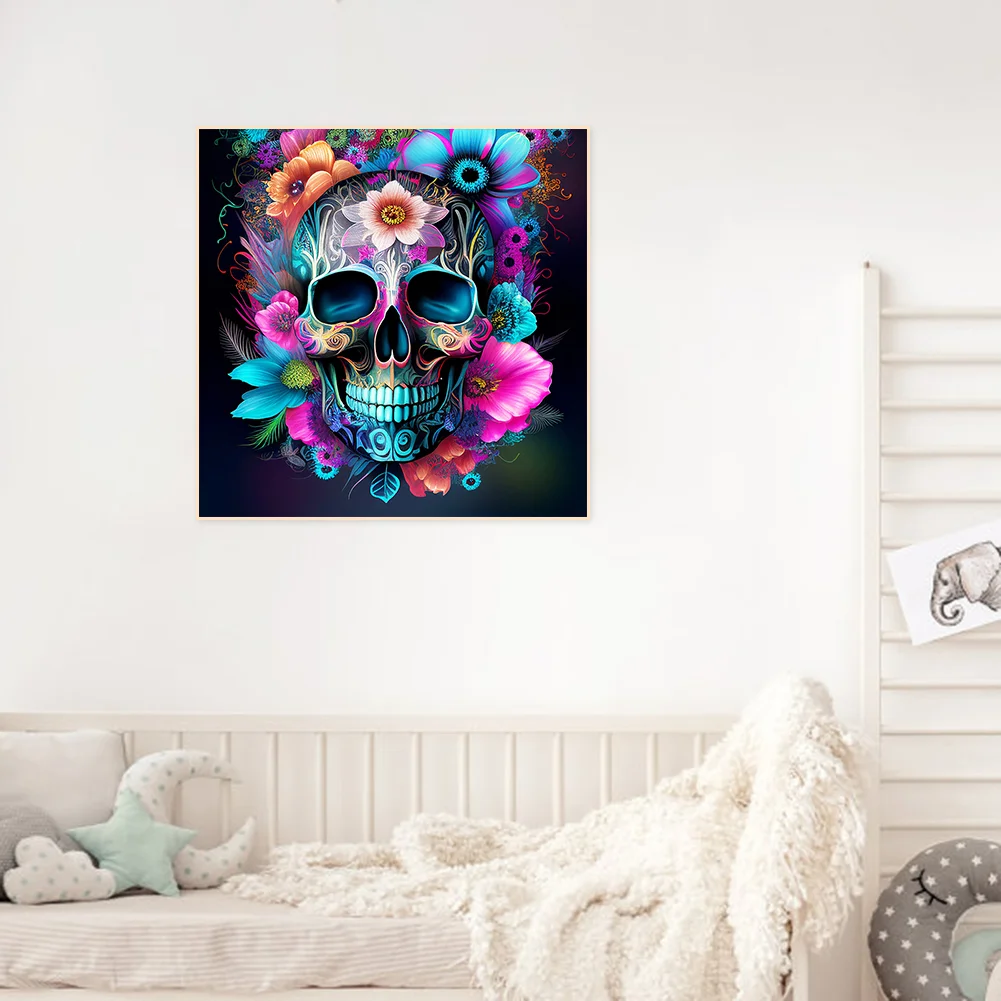 Diamond Painting - Full Round Drill - Flower Skull(30*30cm)