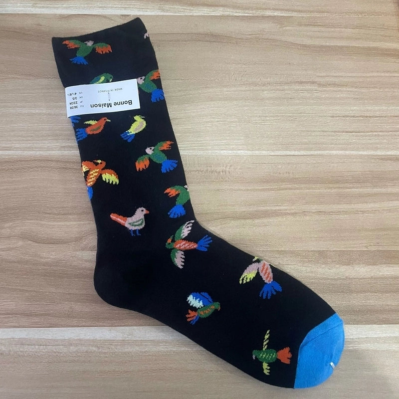 Women’s Minimalist Human Houndstooth Cotton Crew Socks A Pair