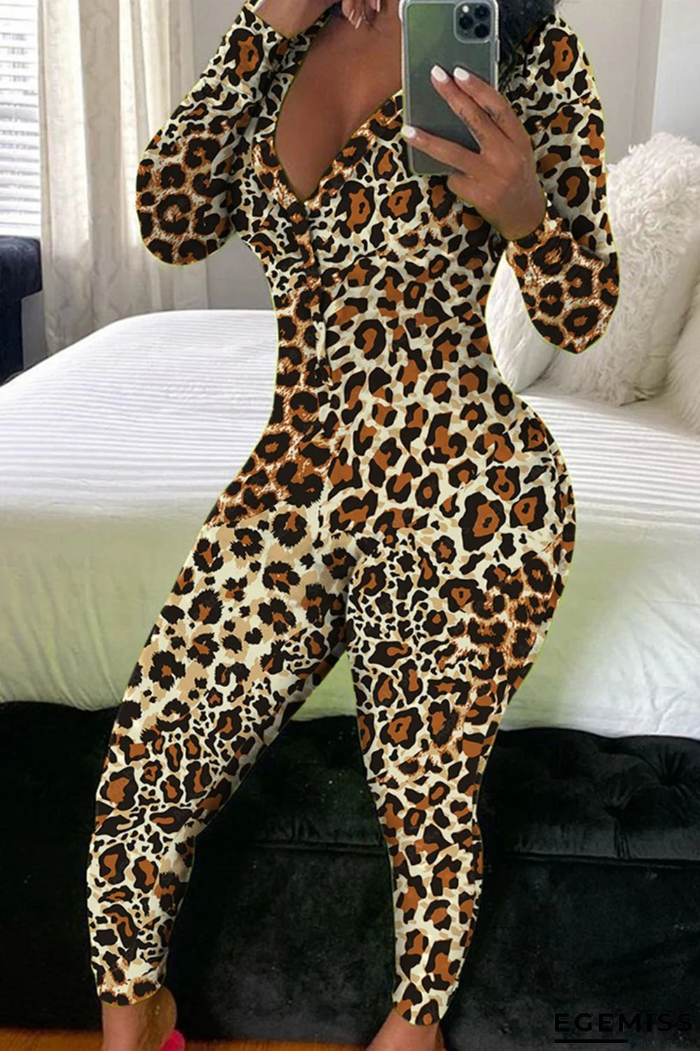 Apricot Sexy Casual Print Printing V Neck Regular Jumpsuits | EGEMISS