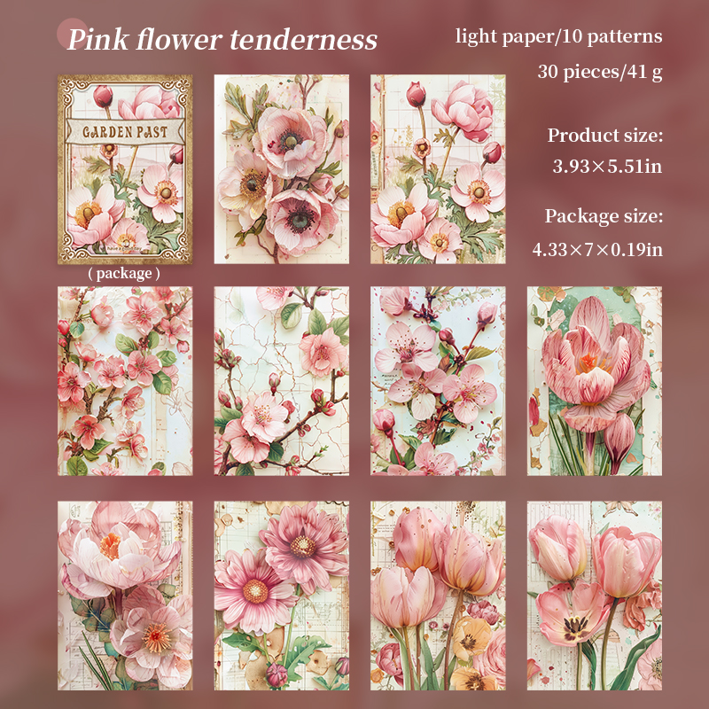 Journalsay 30 Sheets Garden Past Series Vintage Plant Flower Material Paper