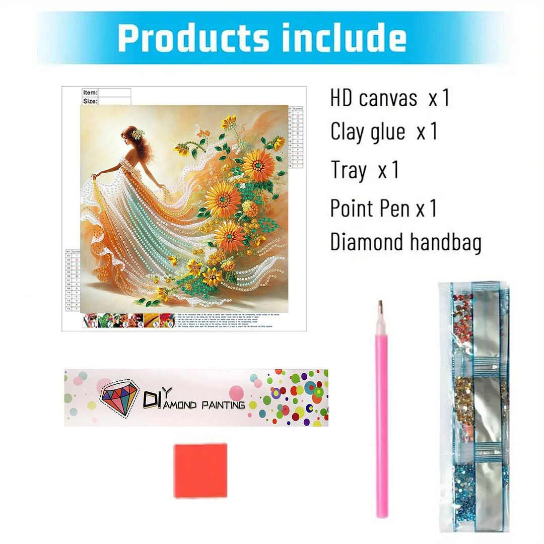 Diamond Painting - Partial Special Shaped Drill - Sunflower Dancing Girl(Canvas|30x30cm)