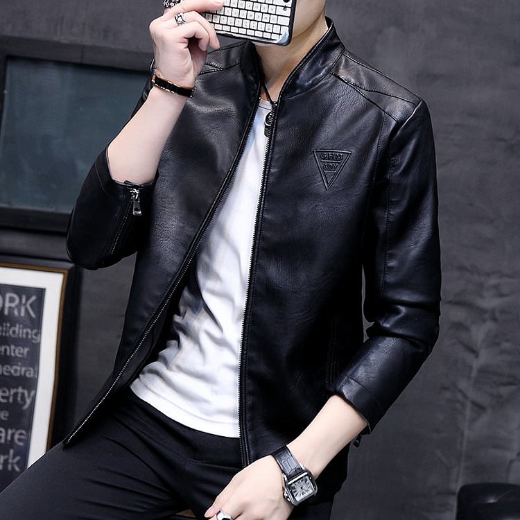 Spring and Autumn Men's Stand Collar PU Leather Coat Men's Leather Men's Youth Casual Jacket Men's Men's Pu Jacket