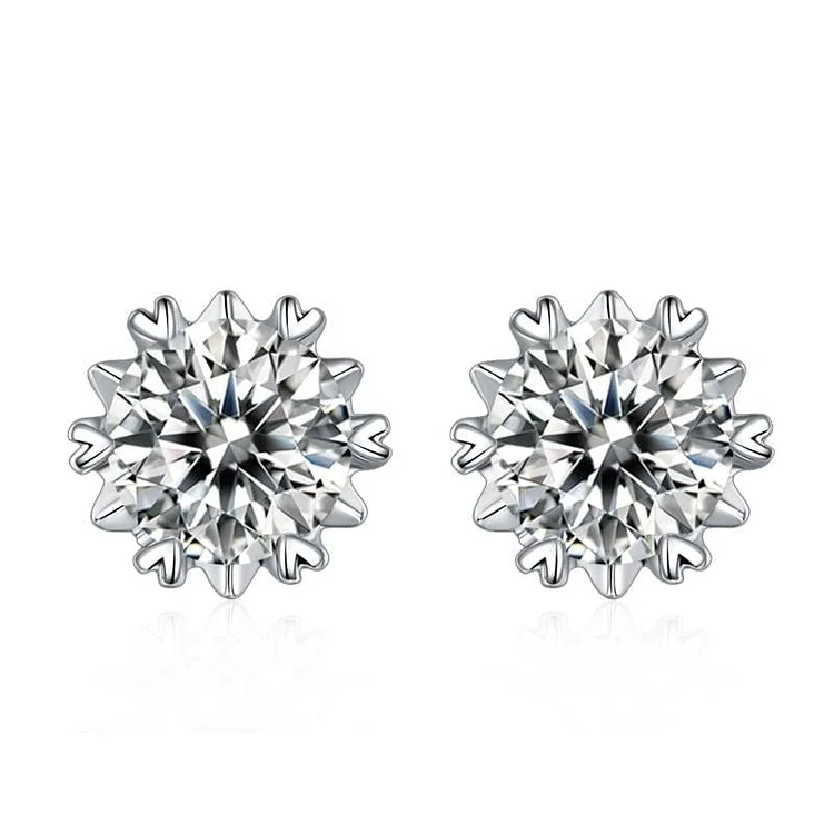 Snowflake Stud Earrings 925 Sterling Silver Moissanite Earrings